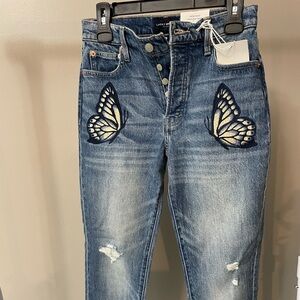 Women's Blue Butterfly Embroidered Jeans
